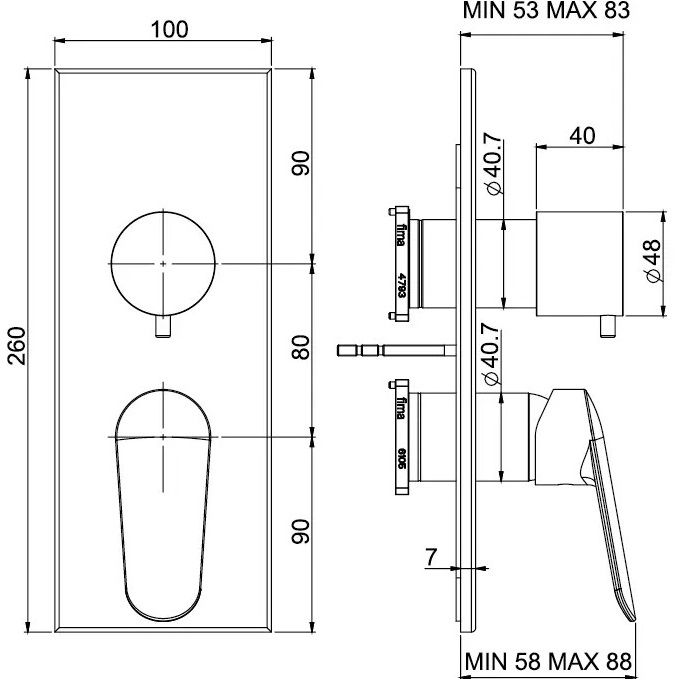 Смеситель для душа скрытого монтажа на 2/3 источника Fima Carlo Frattini Spot F3009X6CR (хром)