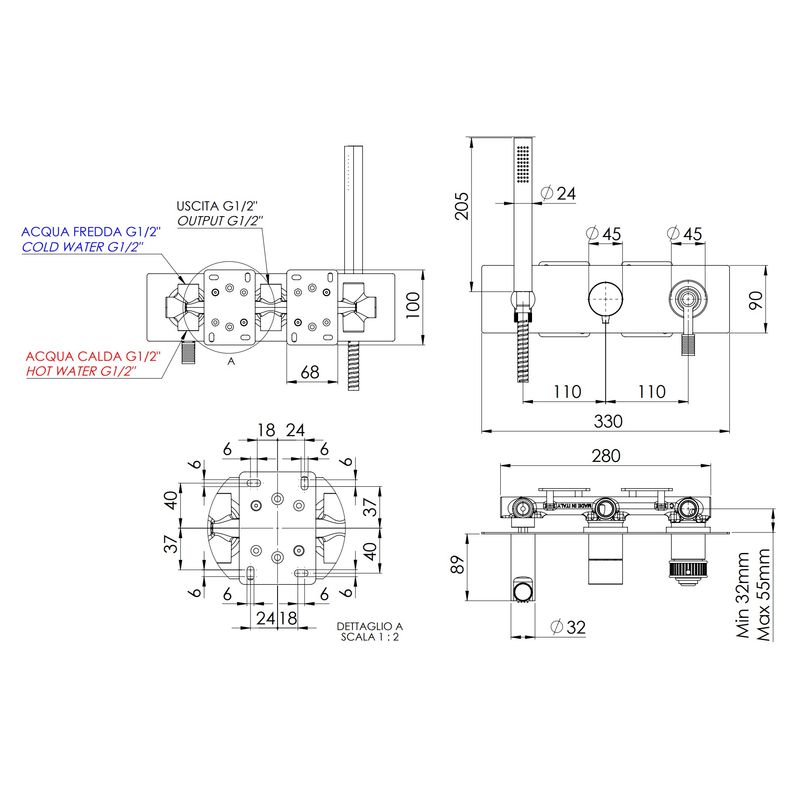 Смеситель для душа скрытого монтажа Remer Atelier AL97D2CFP (черный брашированный хром)