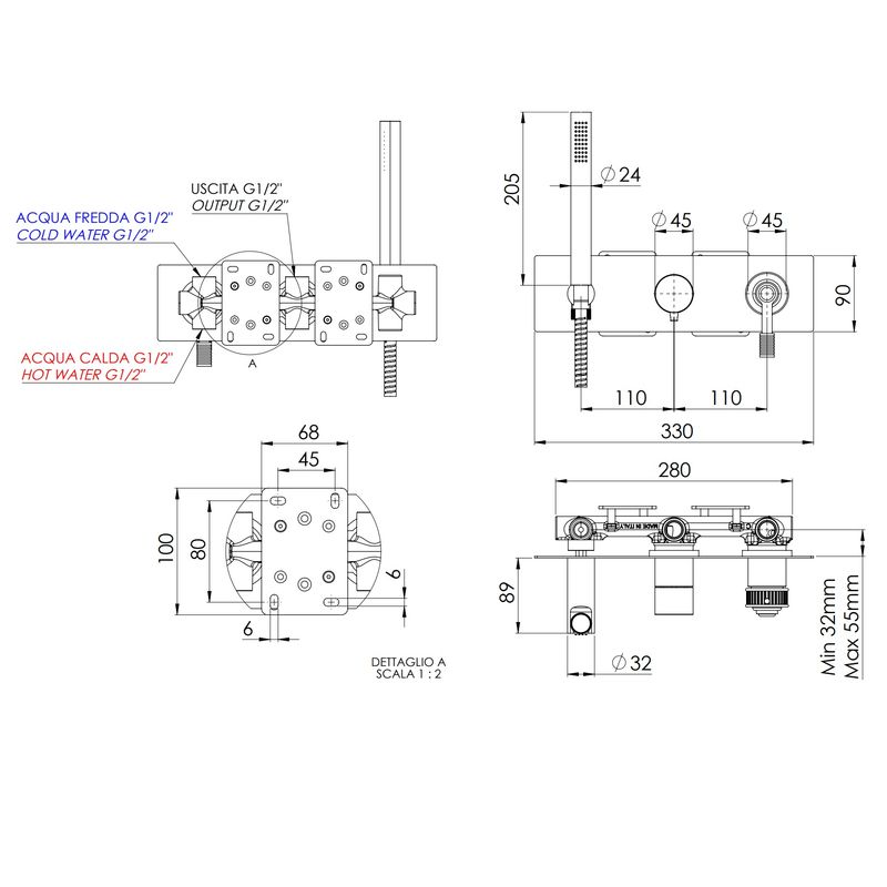 Смеситель для душа скрытого монтажа Remer Atelier AL97D3CFP (черный брашированный хром)