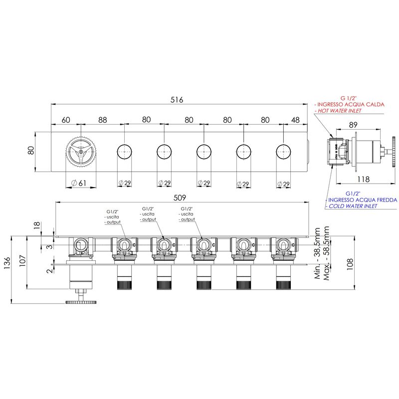 Смеситель для душа скрытого монтажа Remer Chrono CH98D5BG (золото брашированное)
