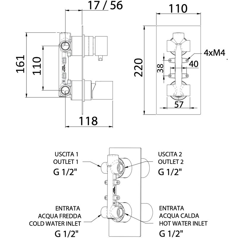 Смеситель для душа скрытого монтажа Remer Edge EG592NP (никель брашированный)