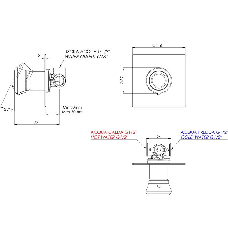 Смеситель для душа скрытого монтажа Remer Element ET30QBG (золото брашированное)
