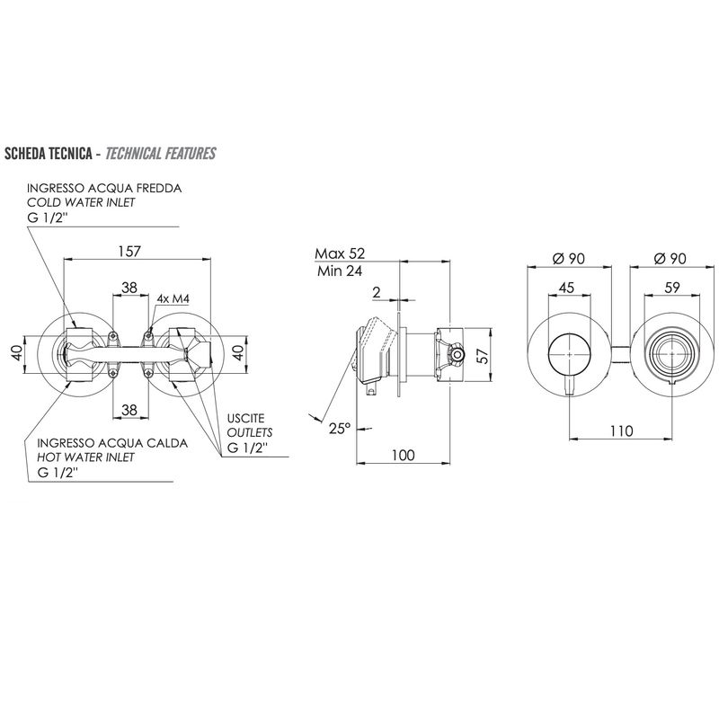 Смеситель для душа скрытого монтажа Remer Element ET93ZPNO (черный матовый)