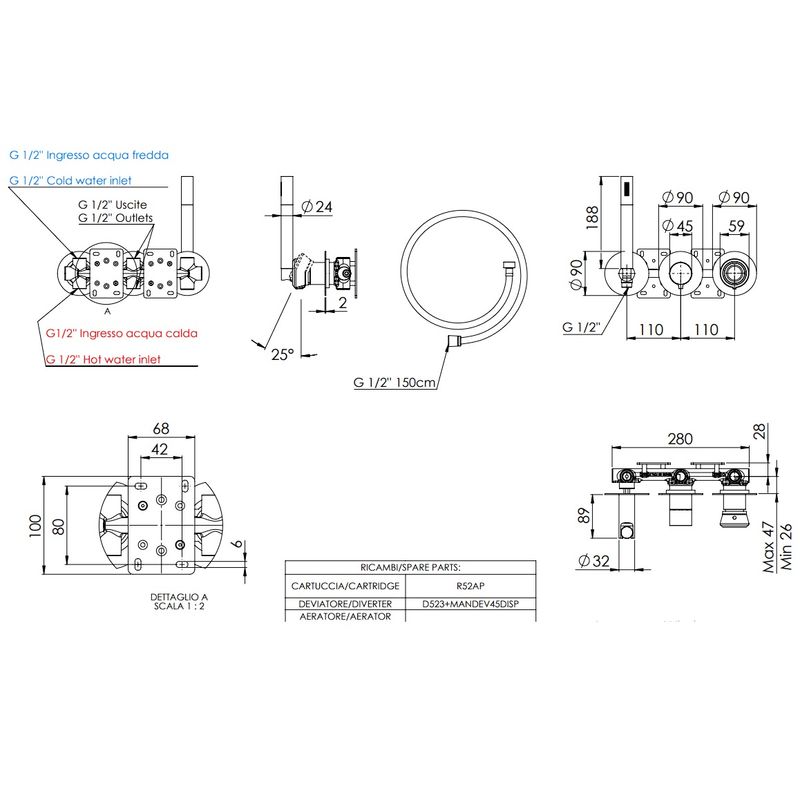 Смеситель для душа скрытого монтажа Remer Element ET97D3PRP (медь брашированная)