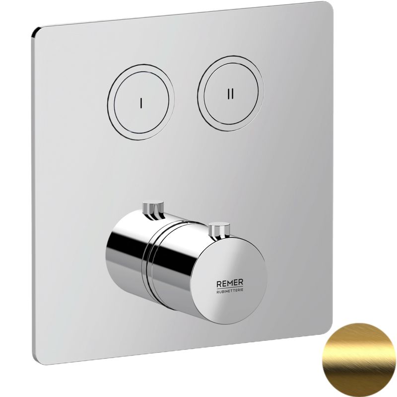 Смеситель для душа скрытого монтажа Remer X Style X99QD2KBBG (золото брашированное), с термостатом