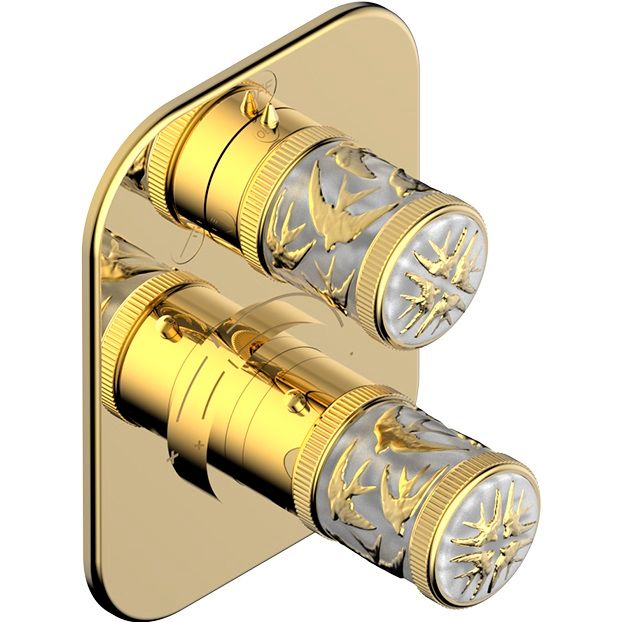 Смеситель для душа скрытого монтажа THG Hirondelles Gold Stamped A4L-F01-5500BE (золотой), с термостатом, на 2 источника