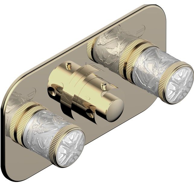 Смеситель для душа скрытого монтажа THG Hirondelles Gold Stamped A4L-F30-5401BEH (золотой, прозрачный), с термостатом, на 2 источника