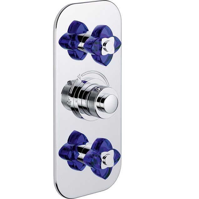 Смеситель для душа скрытого монтажа THG Petale de cristal bleu U6B-A02-5400BE (хром, синий хрусталь), с термостатом, на 2 источника