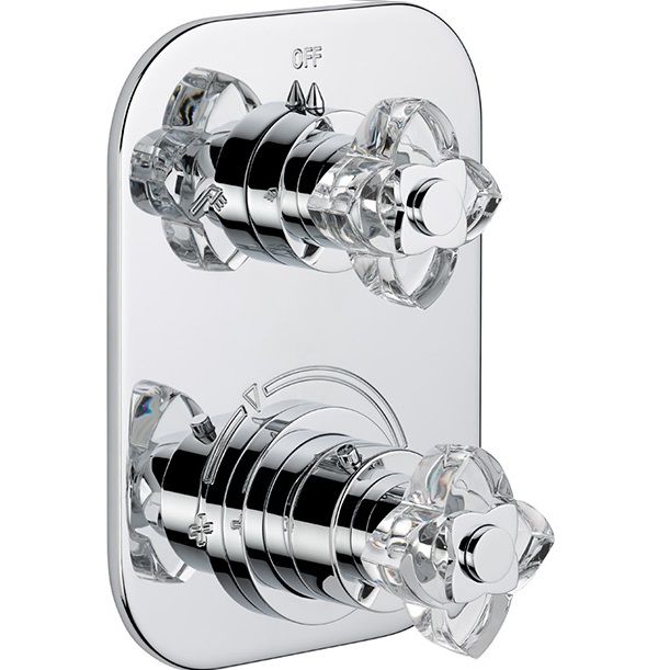 Смеситель для душа скрытого монтажа THG Petale de cristal clair U6A-A02-5500BE (хром, прозрачный хрусталь), с термостатом, на 2 источника