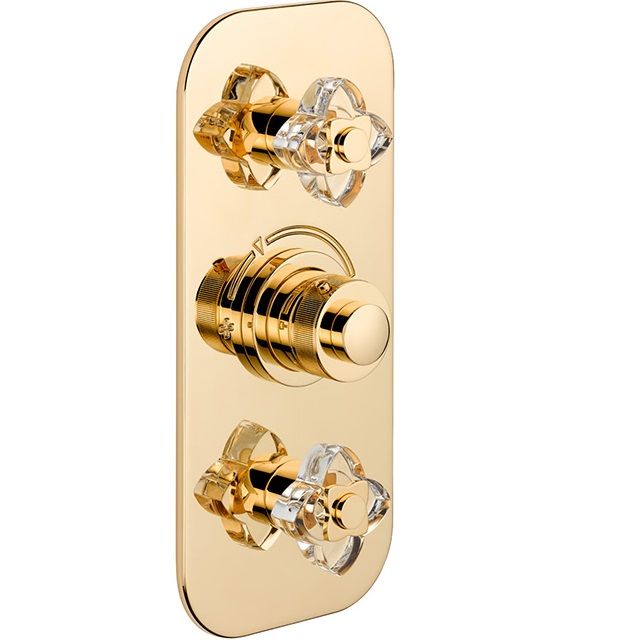 Смеситель для душа скрытого монтажа THG Petale de cristal clair U6A-F01-5400BE (золотой, прозрачный хрусталь), с термостатом, на 2 источника