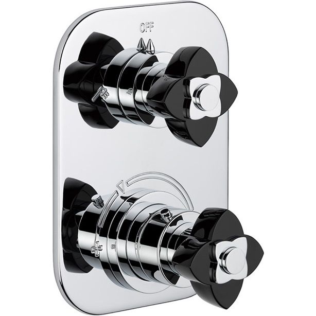 Смеситель для душа скрытого монтажа THG Petale de Cristal noir U6D-A02-5500BE (хром, черный), с термостатом, на 2 источника