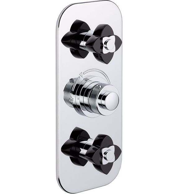 Смеситель для душа скрытого монтажа THG Petale de Cristal noir U6D-A02-5400BE (хром, черный хрусталь), с термостатом, на 2 источника