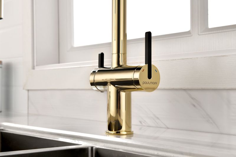 Смеситель для кухни Paulmark Gravity Gr213188-G (золото), с краном для питьевой воды