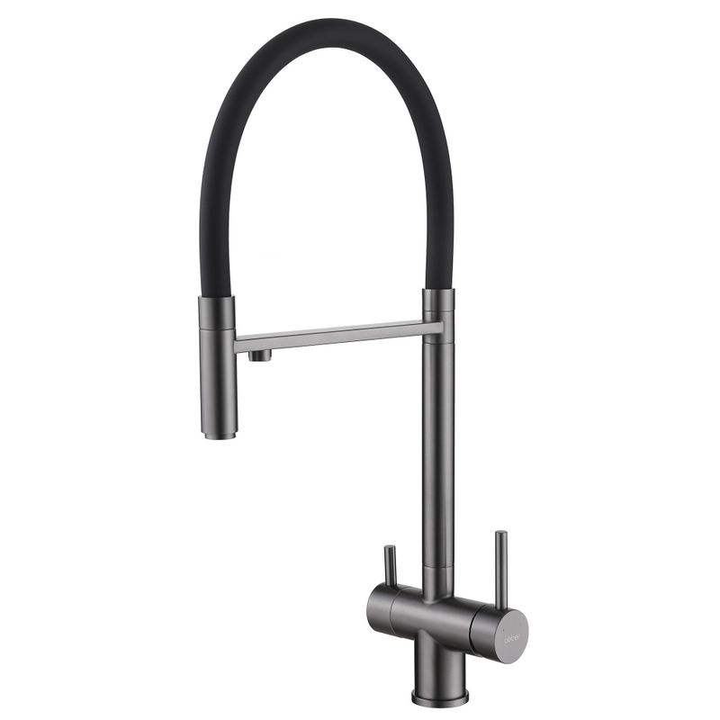 Смеситель для кухни с подключением фильтра и выдвижной лейкой Abber Wasser Kreis AF81141NG (оружейная сталь),  без донного клапана