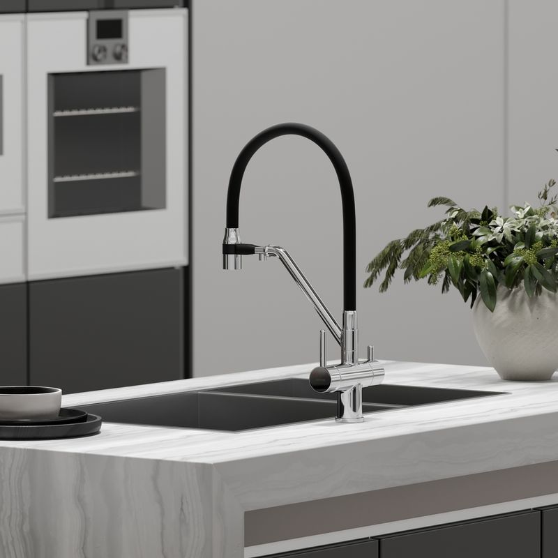 Смеситель для кухни Sancos Дора (Dora) SC4003CH (хром), с гибким изливом, с подключением к фильтру
