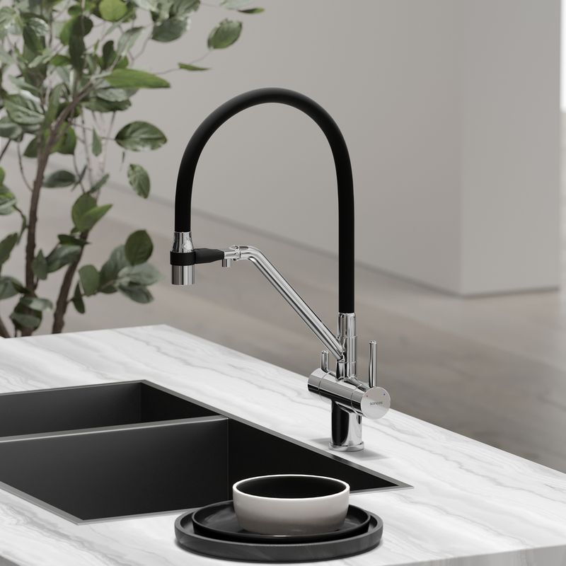 Смеситель для кухни Sancos Дора (Dora) SC4003CH (хром), с гибким изливом, с подключением к фильтру