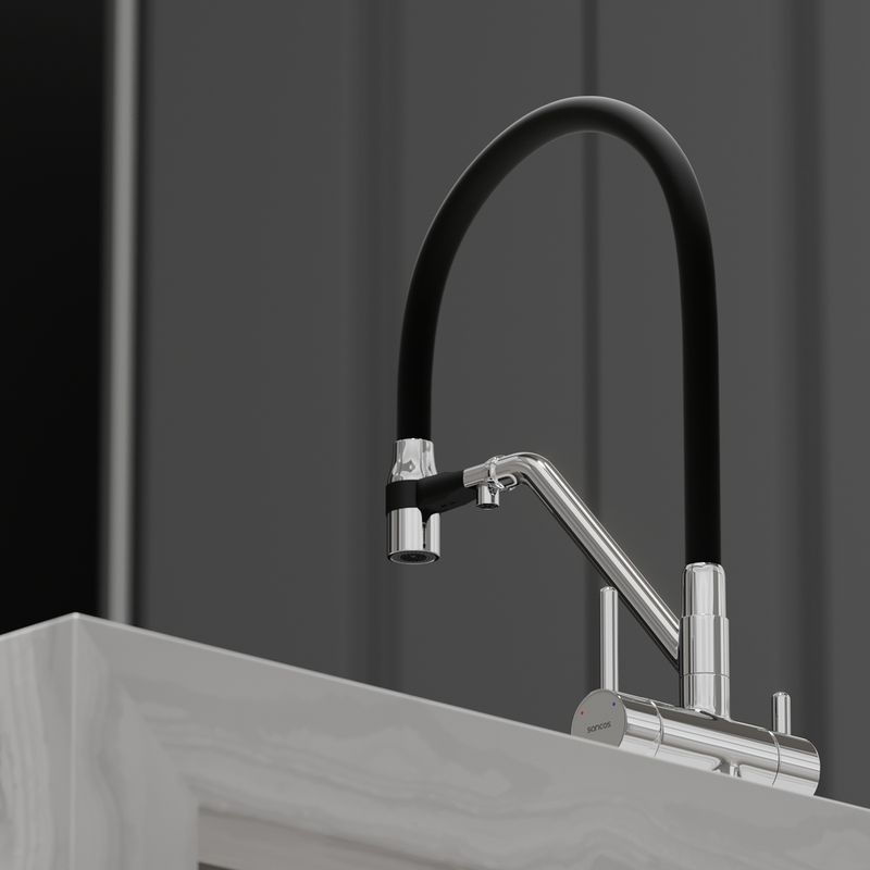 Смеситель для кухни Sancos Дора (Dora) SC4003CH (хром), с гибким изливом, с подключением к фильтру