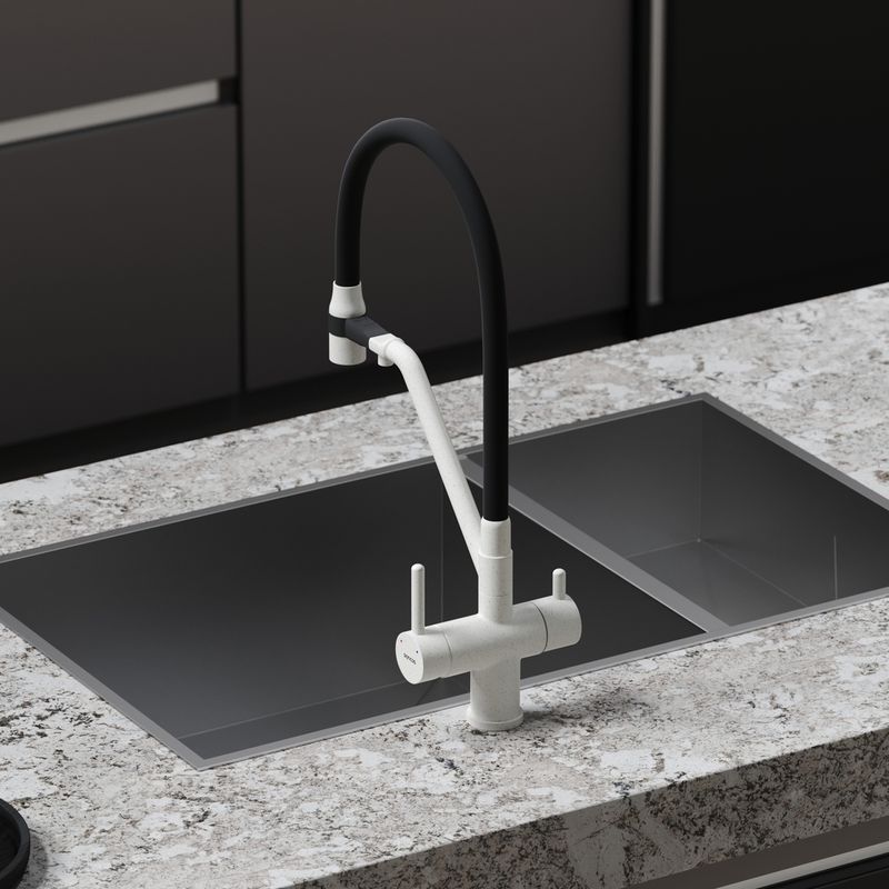 Смеситель для кухни Sancos Дора (Dora) SC4003GR (белый гранит), с гибким изливом, с подключением к фильтру