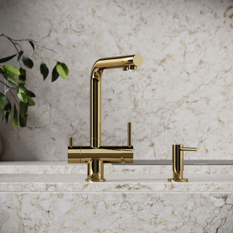 Смеситель для кухни Sancos Фостер (Foster) SC4014ZG (полированное золото), с подключением к фильтру