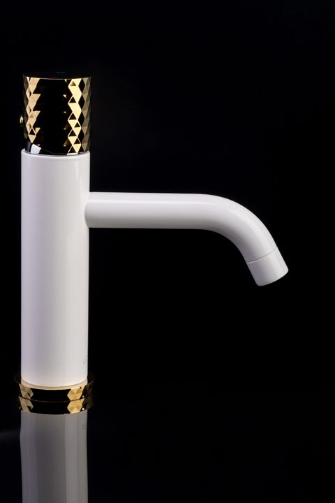 Смеситель для раковины Boheme Stick Diamond 121-WG (золотой, белый матовый), без донного клапана