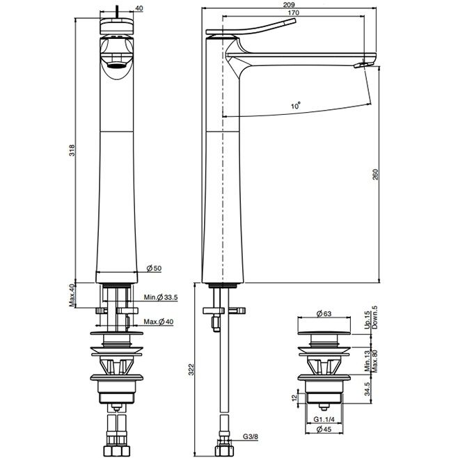 Смеситель для раковины Fima Carlo Frattini Flo F3801/HNS.1 (черный матовый), с донным клапаном