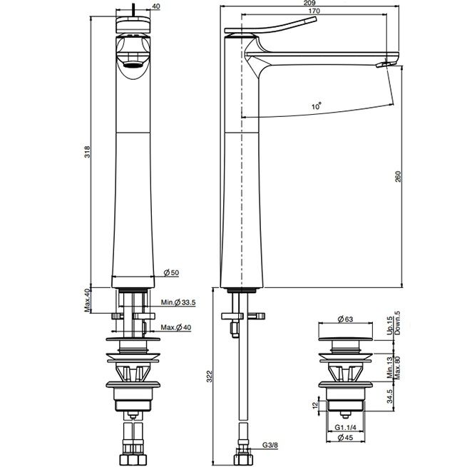 Смеситель для раковины Fima Carlo Frattini Flo F3801/HOR (золотой), с донным клапаном