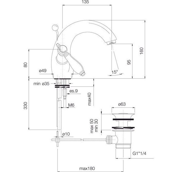 Смеситель для раковины Fima Carlo Frattini Herend F5431CR (хром), с донным клапаном