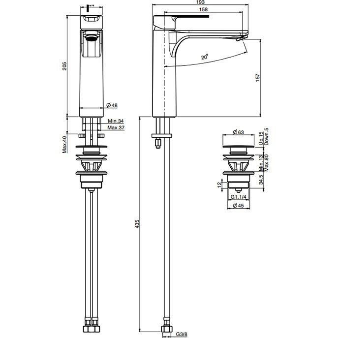 Смеситель для раковины Fima Carlo Frattini Mast F3131LCR.ES (хром), с донным клапаном
