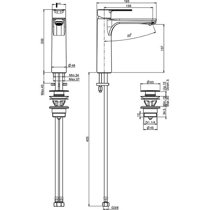 Смеситель для раковины Fima Carlo Frattini Mast F3131LNS (черный матовый), с донным клапаном