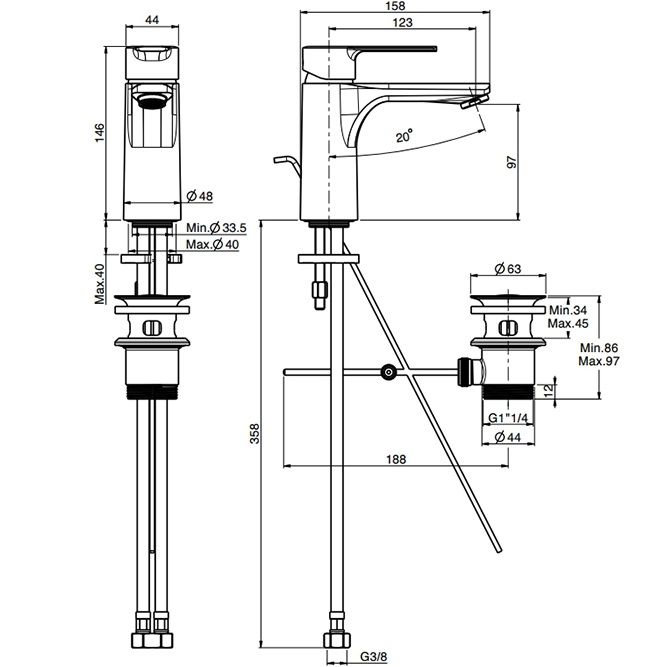 Смеситель для раковины Fima Carlo Frattini Mast F3131NS (черный матовый), с донным клапаном