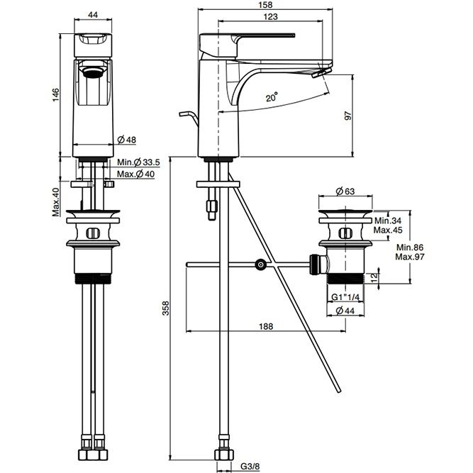 Смеситель для раковины Fima Carlo Frattini Mast F3131OR.1.ES (золотой), с донным клапаном