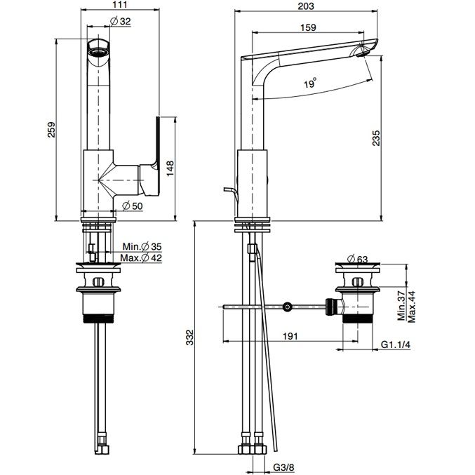 Смеситель для раковины Fima Carlo Frattini Mast F3151FBS (белый матовый), с донным клапаном