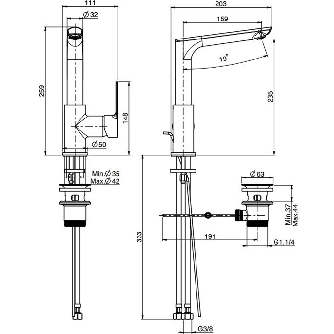 Смеситель для раковины Fima Carlo Frattini Mast F3151FNS (черный матовый), с донным клапаном