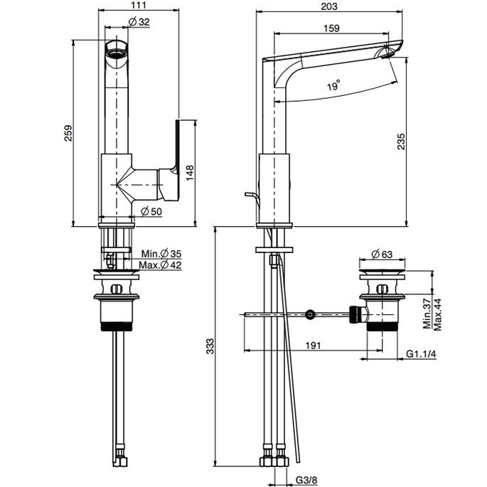 Смеситель для раковины Fima Carlo Frattini Mast F3151FOR.1.ES (золотой), с донным клапаном