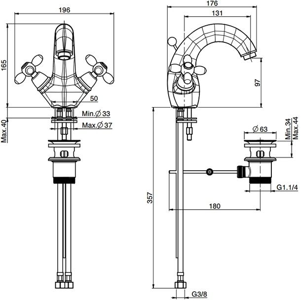 Смеситель для раковины Fima Carlo Frattini Olivia F5041OR (золотой), с донным клапаном