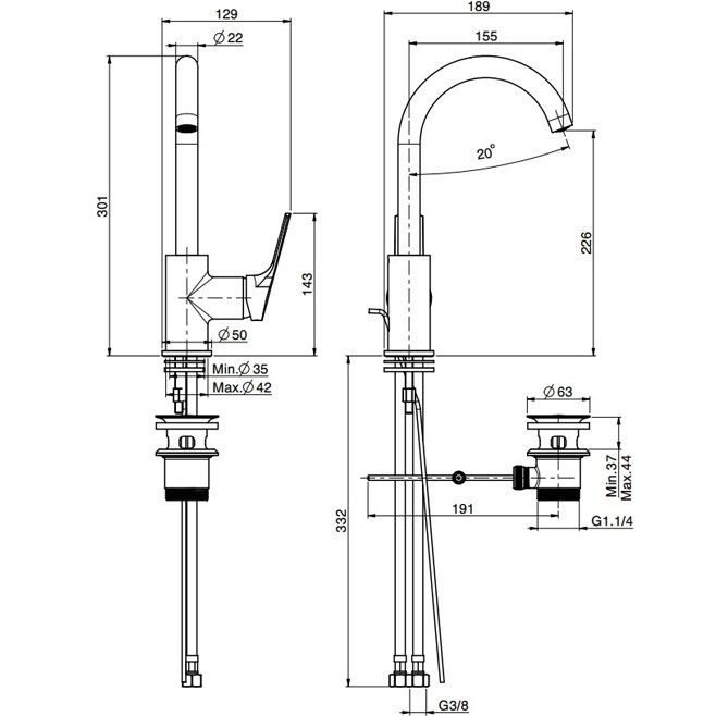 Смеситель для раковины Fima Carlo Frattini Serie 4 F3781WCR (хром), с донным клапаном