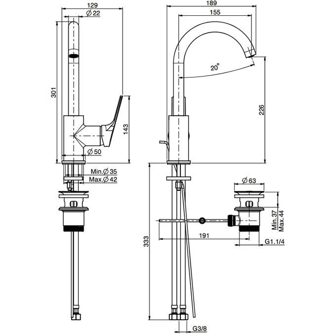 Смеситель для раковины Fima Carlo Frattini Serie 4 F3781WCR.1.ES (хром), с донным клапаном