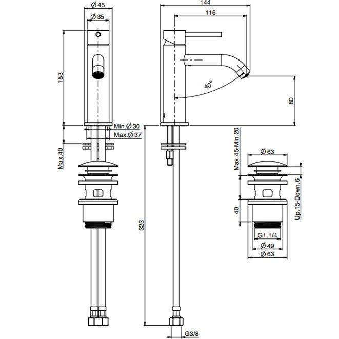 Смеситель для раковины Fima Carlo Frattini Spillo Steel F3071INOX (нержавеющая сталь), с донным клапаном