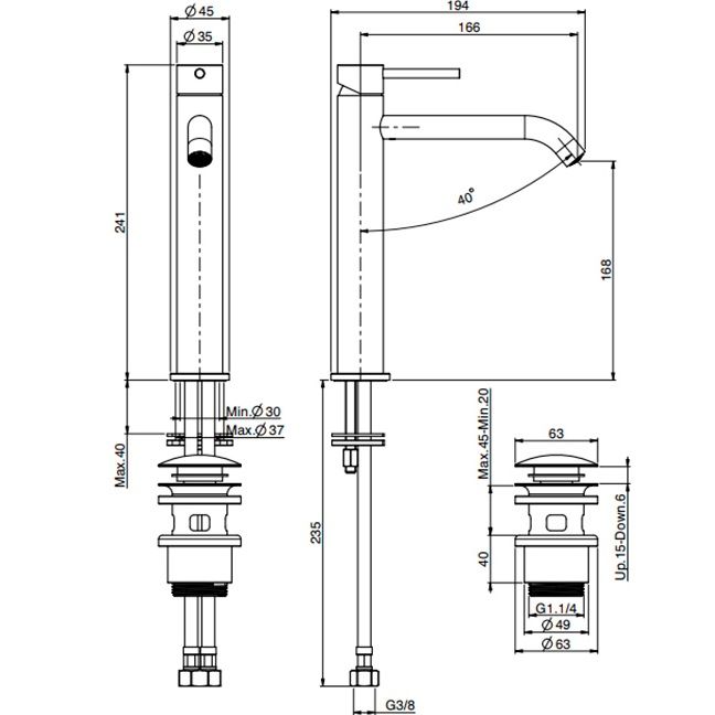 Смеситель для раковины Fima Carlo Frattini Spillo Steel F3071LINOX (нержавеющая сталь), с донным клапаном