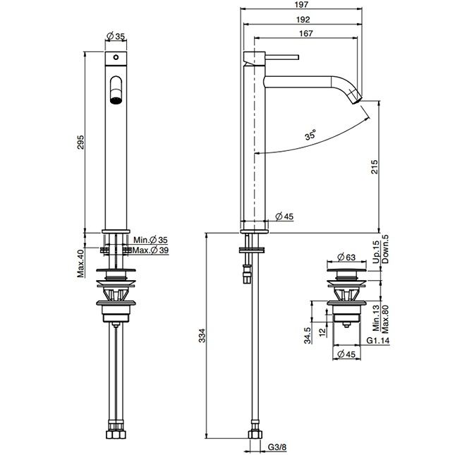 Смеситель для раковины Fima Carlo Frattini Spillo Tech F3031T/HXSXNS (черный матовый), с донным клапаном