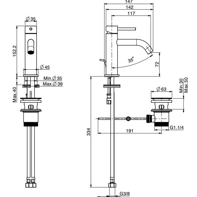Смеситель для раковины Fima Carlo Frattini Spillo Up F3031XSNS (черный матовый), с донным клапаном