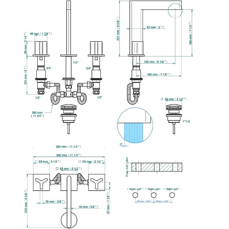Смеситель для раковины ICON-X metal U7G-A02-151 (хром), с донным клапаном