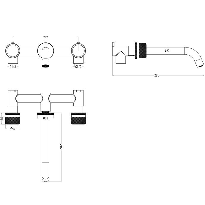 Смеситель для раковины скрытого монтажа Boheme Stick Linea 152-2-G.3 (золотой), без донного клапана