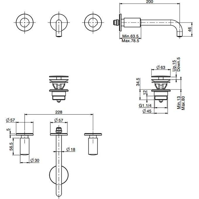 Смеситель для раковины скрытого монтажа F3191L/5CR (хром), с донным клапаном