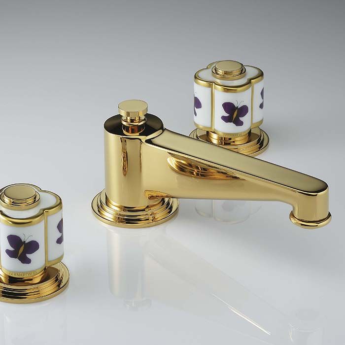 Смеситель для раковины THG Capucine Mauve Decor Or A7D-F01-151 (золотой, лиловый, белый), с донным клапаном
