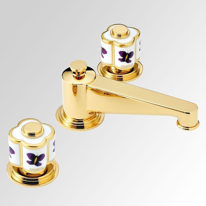 Смеситель для раковины THG Capucine Mauve Decor Or A7D-F01-151 (золотой, лиловый, белый), с донным клапаном
