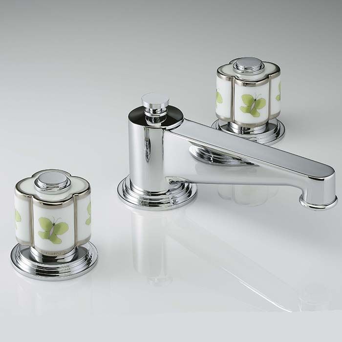 Смеситель для раковины THG Capucine Vert Decor Platine A7E-A02-151 (платина, зеленый, белый), с донным клапаном