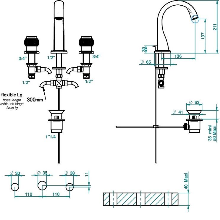 Смеситель для раковины THG Diplomate grooved rings U4B-A02-151 (хром), с донным клапаном