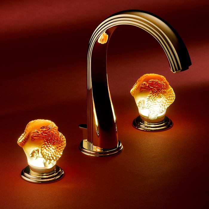 Смеситель для раковины THG Dragon Sun U5D-F01-151LED (золотой, оранжевый хрусталь), с донным клапаном, LED