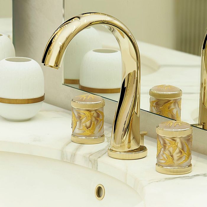 Смеситель для раковины THG Hirondelles Gold Stamped A4L-F30-151 (золотой), с донным клапаном